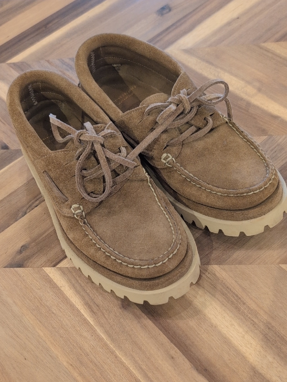 Officine Creative Men's Suede Boat Shoes in Tan and Cream